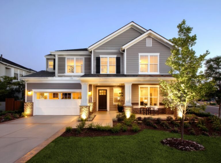 Beautiful Two-Story House with Exterior Lighting